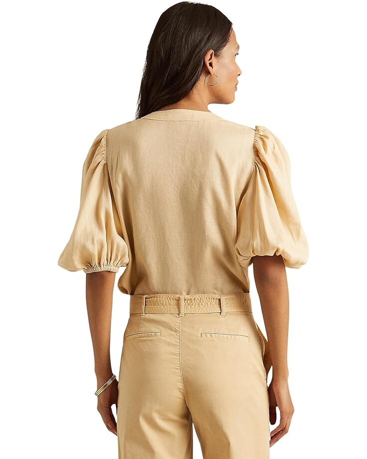 

Блуза LAUREN Ralph Lauren Linen Puff-Sleeve Blouse, цвет Pale Parchment