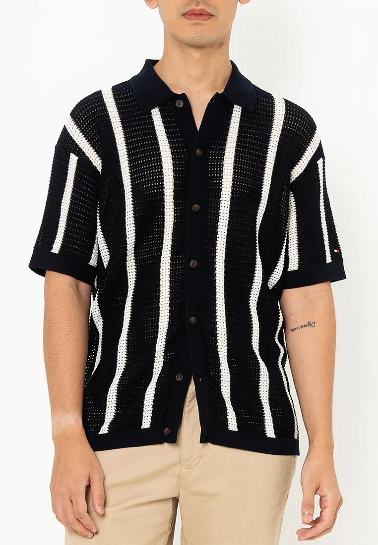 Открытая трикотажная рубашка в вертикальную полоску - Tommy Mainline Tommy Hilfiger, слоновая кость