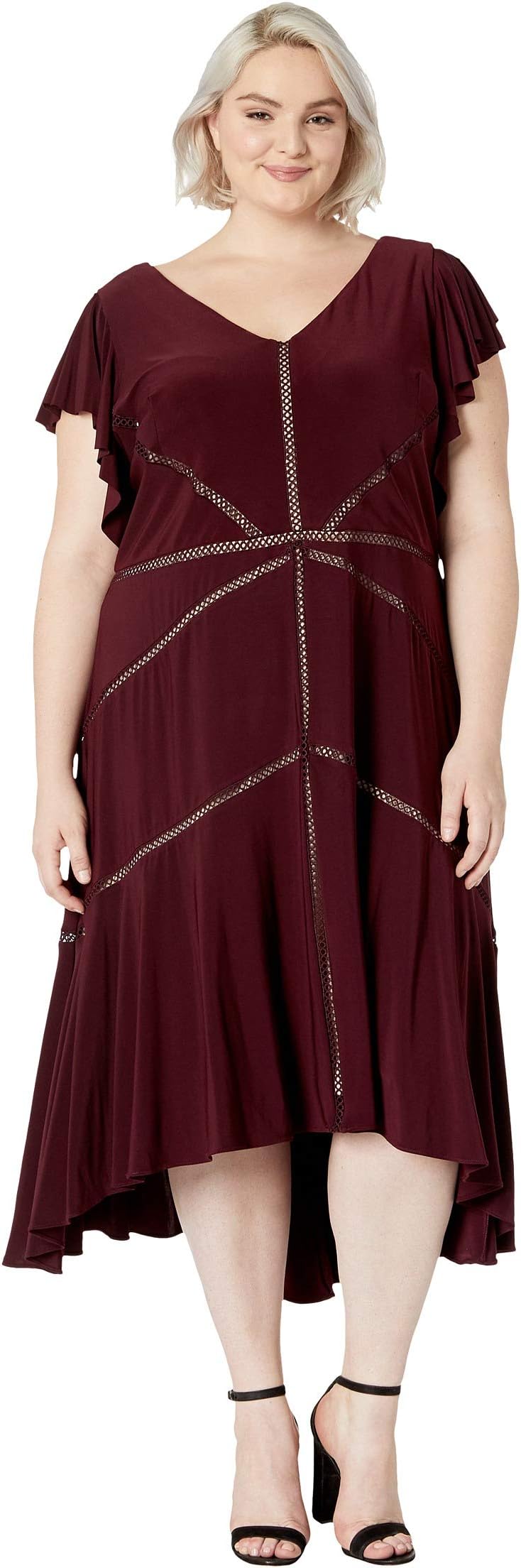 

Платье Taylor Plus Size Ruffle Sleeve Solid High-Low Dress, цвет Burgundy/Blush