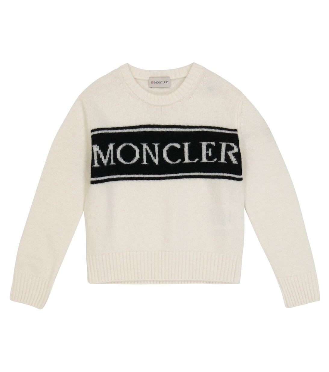 

Шерстяной вязаный свитер интарсия с логотипом Moncler Enfant, черный