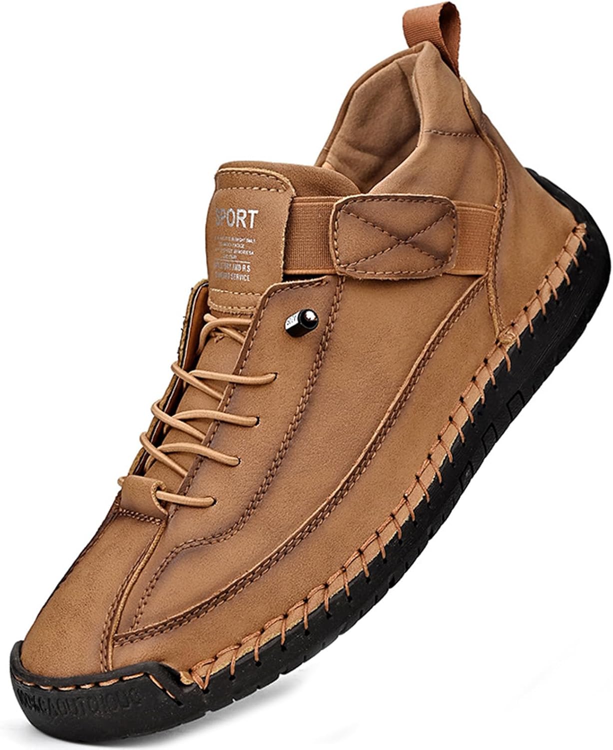 

Мужские дышащие кожаные ботинки GHTRHSB с ручной строчкой, на молнии, модные, удобные, нескользящие кроссовки для вождения, коричневый