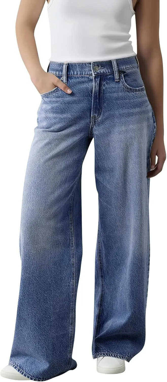 

Брюки-джинсы Baggy Wide Leg для женщин, комфортные, эластичные, Mid Rise