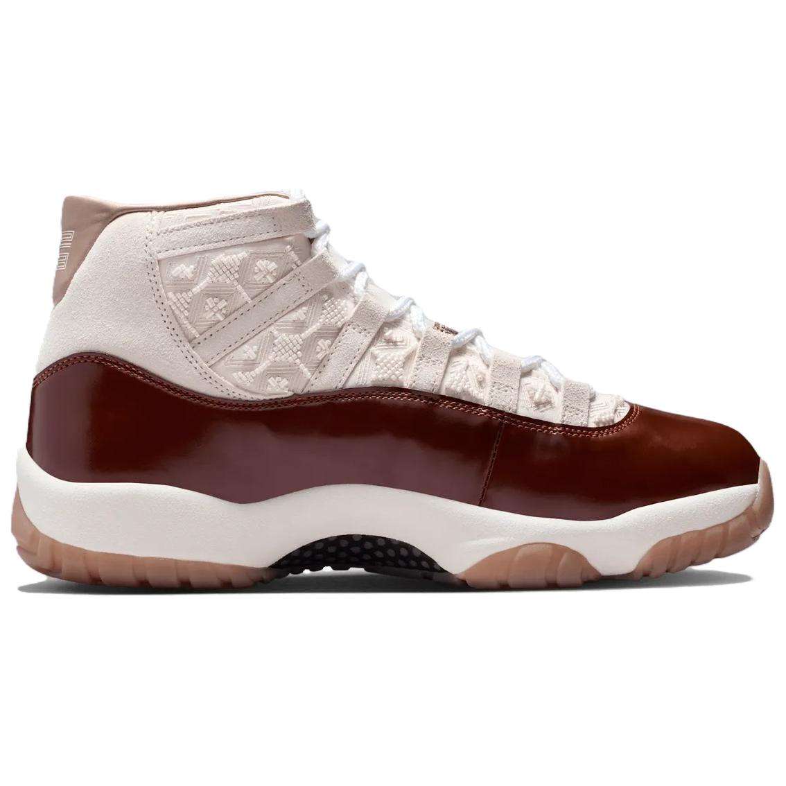 Jordan Кроссовки Air 11 из лакированной кожи, высокие, винтажные, баскетбольные, унисекс, бежевые с красными элементами — фото 3