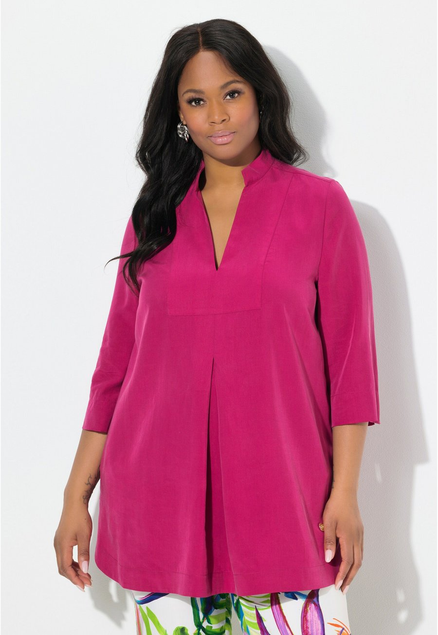 

Блуза Ulla Popken LONGLINE 3/4 SLEEVE COLLARED, Magenta/Pink