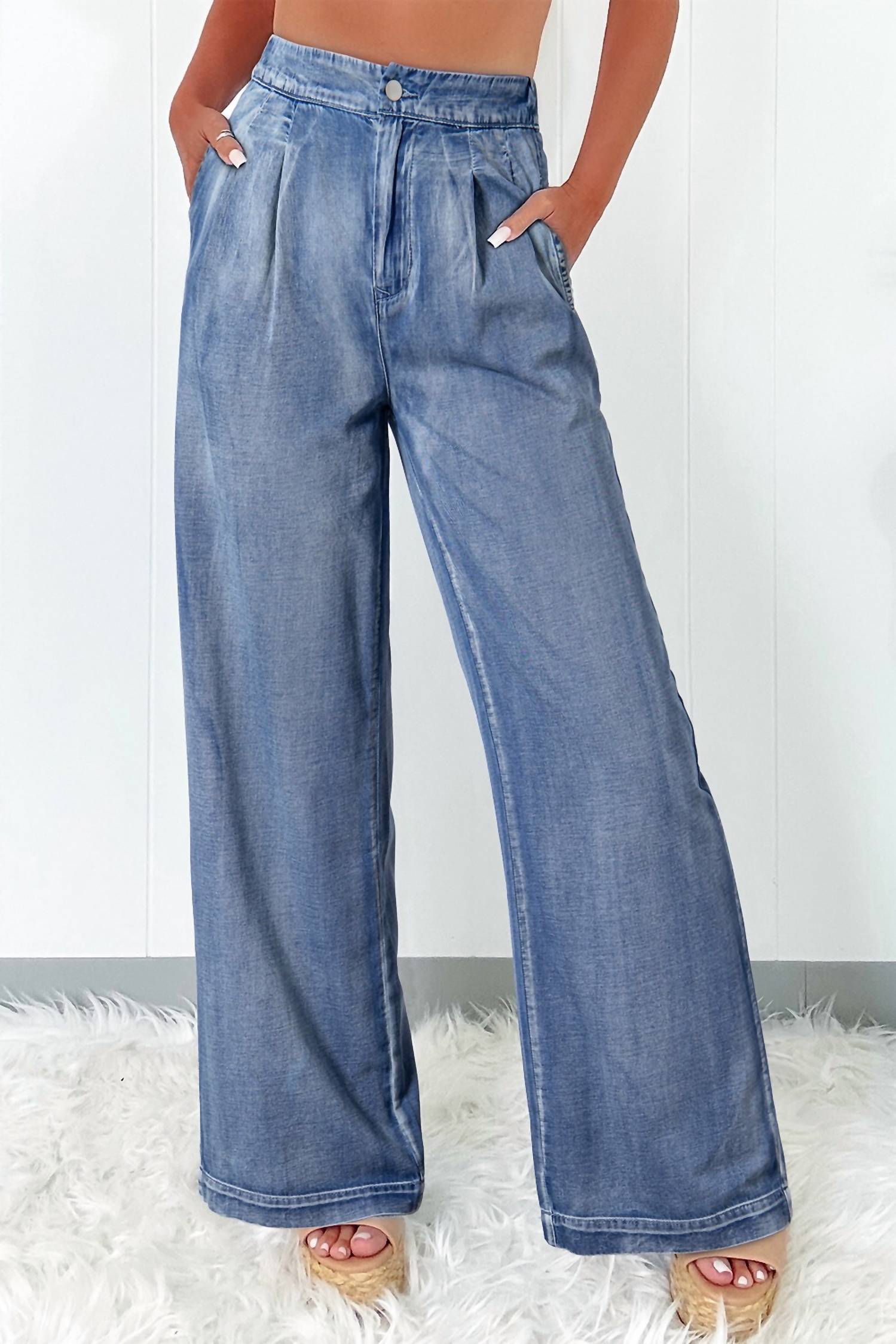 

Джинсы Acid Wash Wide Leg High Waist в Dusk Blue dear lover