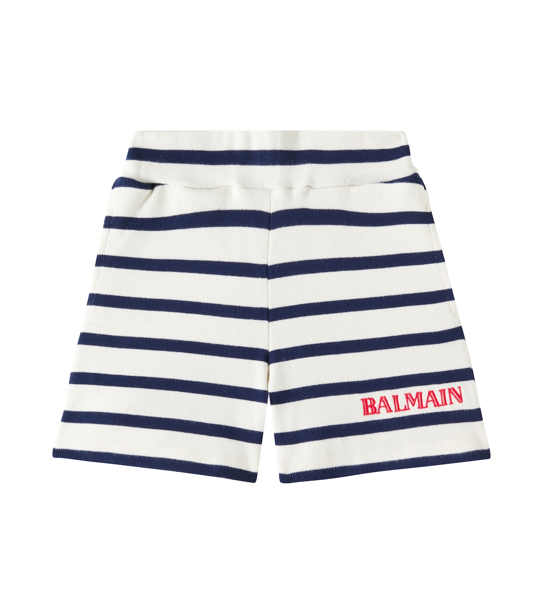 

Полосатые шорты из хлопкового джерси Balmain Kids, Ivory/Blue