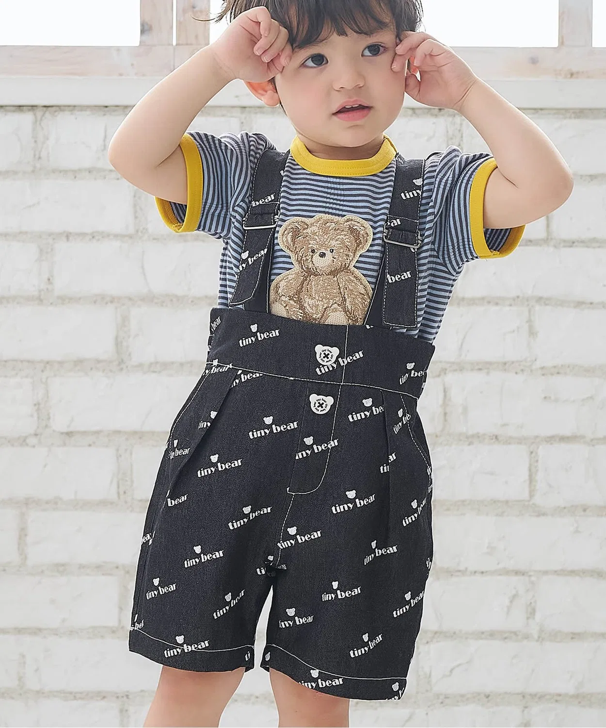Детские джинсовые брюки с принтом tiny bear, с подтяжками, модель Tiny Bear, apres les cours, Черный
