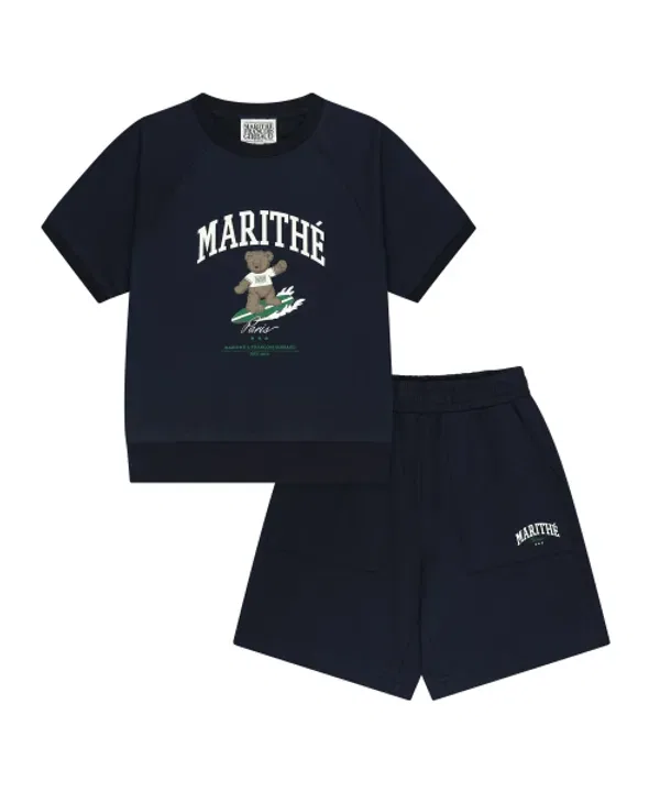 Спортивный костюм реглан половинка, Kids raglan half sweat set-up, Marithé, темно-синий — фото 2