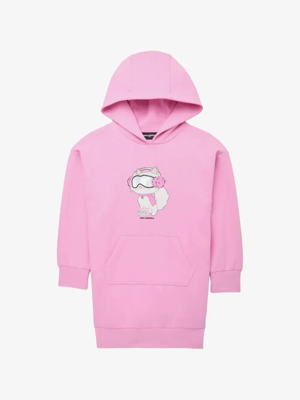 Платье с капюшоном и принтом Ikon Choupette Karl Lagerfeld Kids, розовый