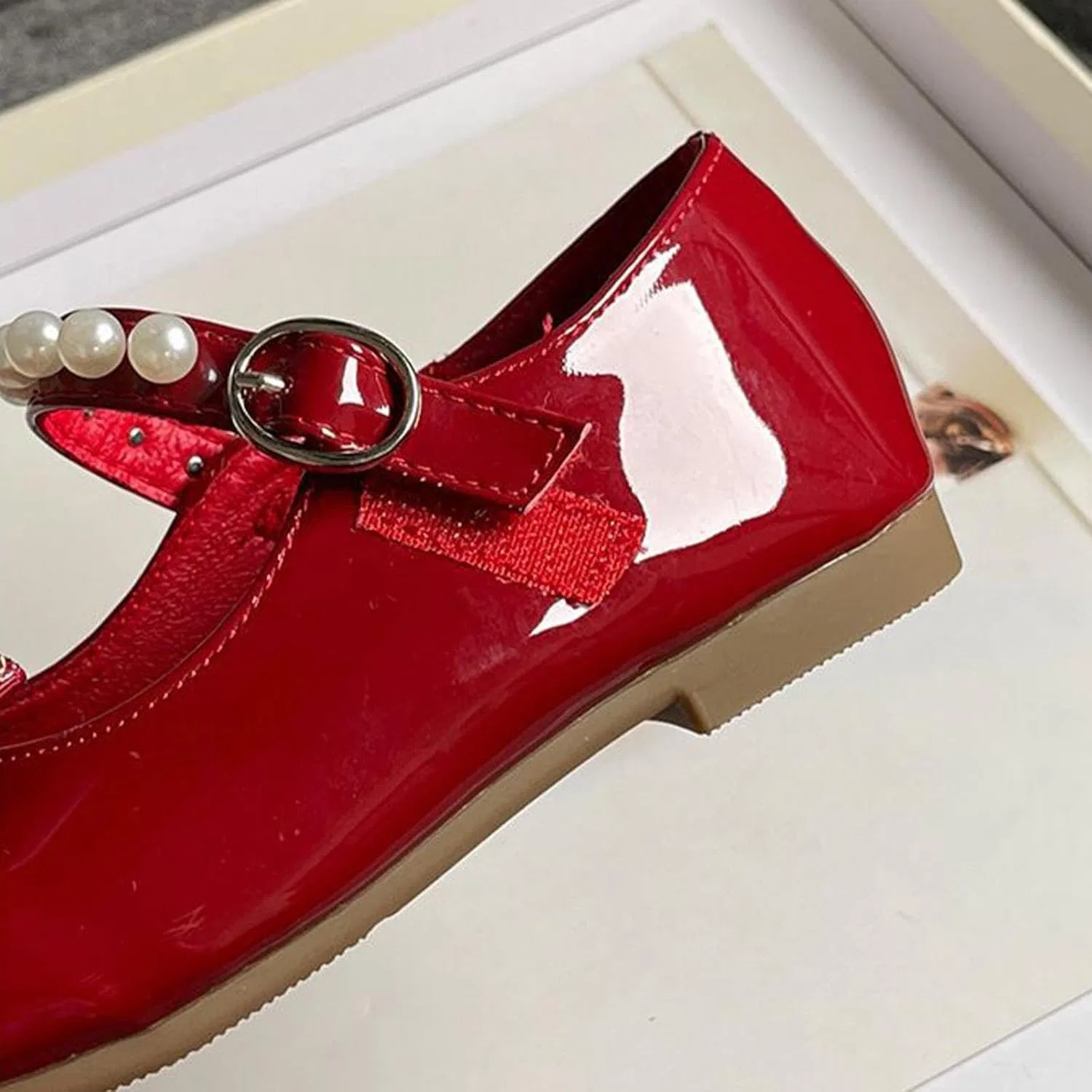 Детские туфли для девочек с пряжкой и бантом, модель Marry Jane, бренд, Red — фото 2