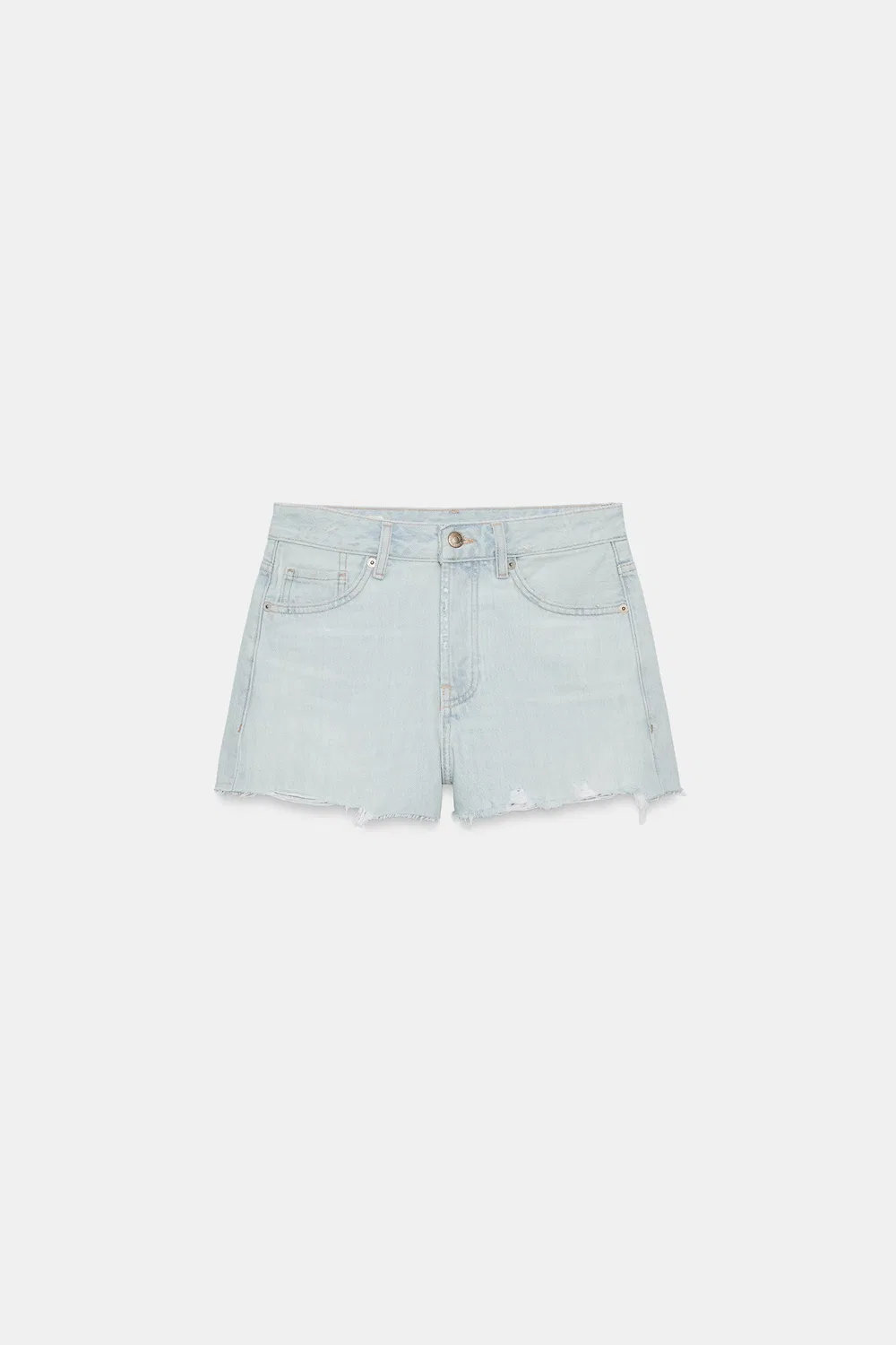 Джинсовые шорты TRF со средней посадкой и рваными элементами ZARA, Light blue — фото 4