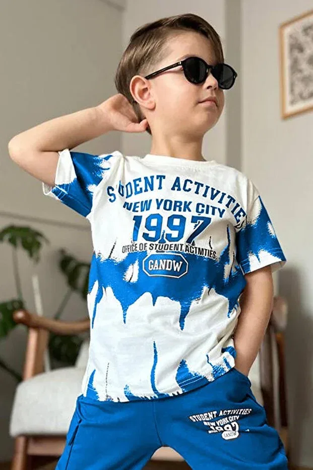 Детский комплект для мальчиков с принтом New York City And Text Printed T-Shirt Blue Riccotarz, Blue — фото 3