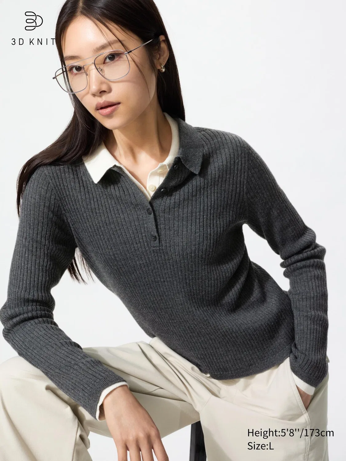 Свитер-поло Uniqlo, мужской, темно-серый