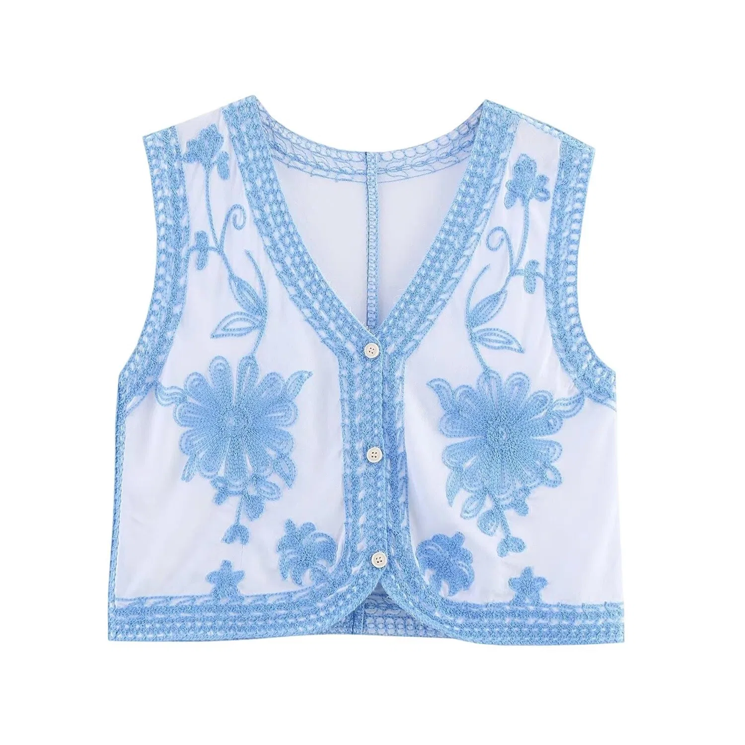 Женский жилет без рукавов с вышивкой Boho, Blu