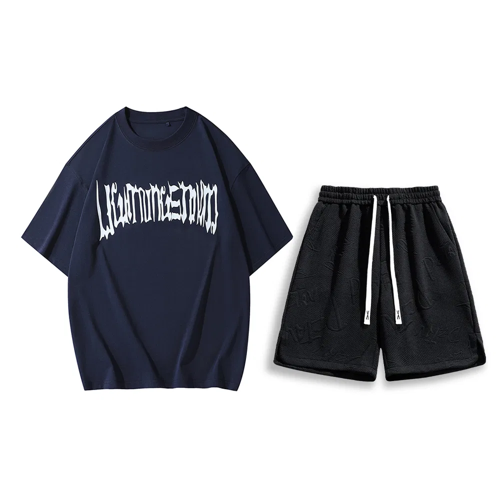 Детский комплект из футболки с коротким рукавом и шорт Lightning X Storm, Navy Blue/Black