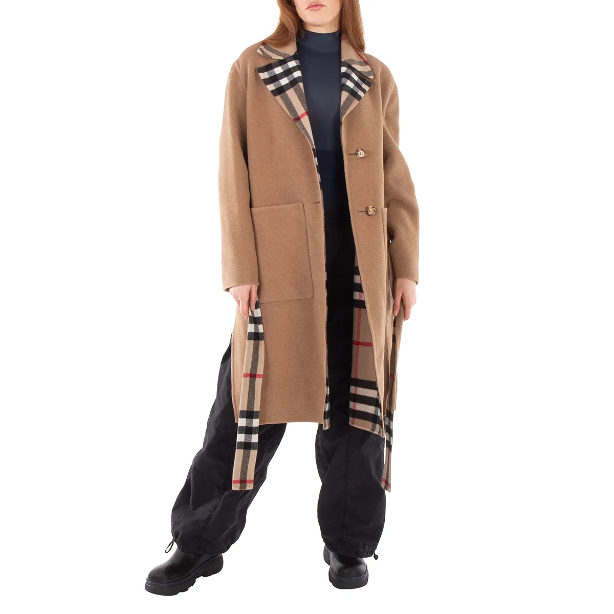 Пальто шерстяное двустороннее с поясом Reversible Belted Waist Wool Coat Burberry, Archive Beige Chk — фото 3