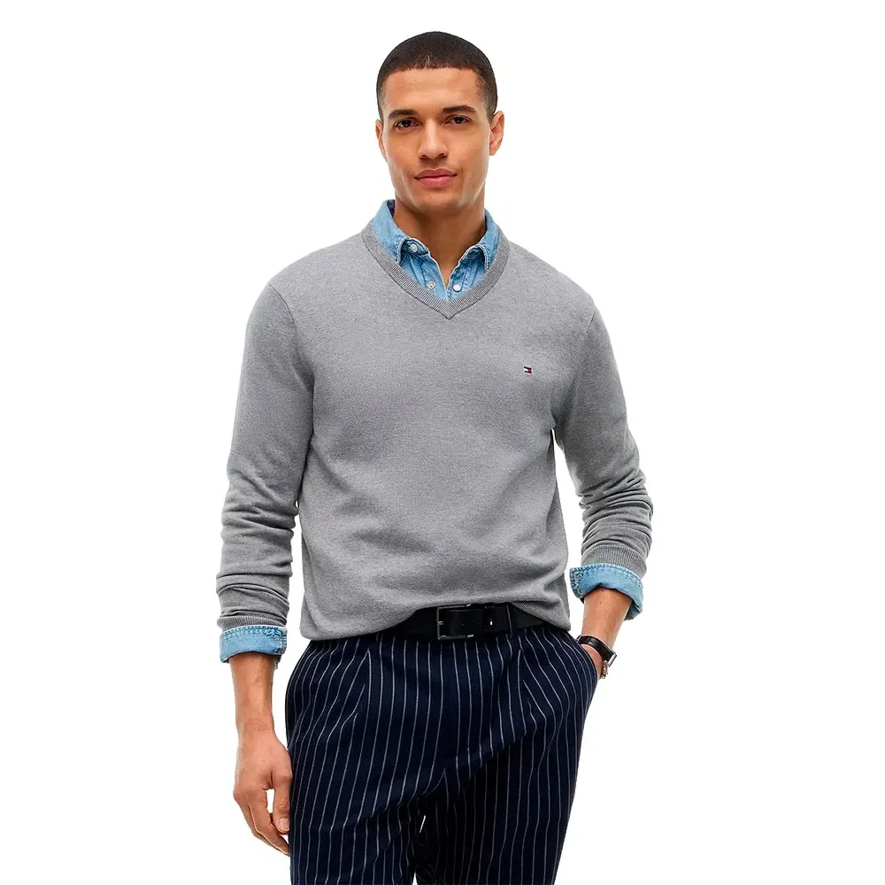 Мужской пуловер с V-образным вырезом Essential Tommy hilfiger, Grey
