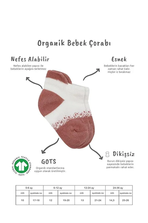 Детские носочки для новорожденных хлопковые с моделью Organic baby kids 2 point combed cotton sneakers socks Bistyle, Powder-Ecru — фото 2