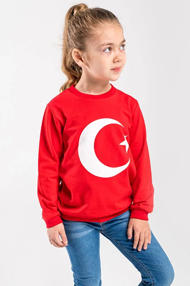 Детское худи с принтом Crescent And Star Trend Baby Kids, Red — фото 3