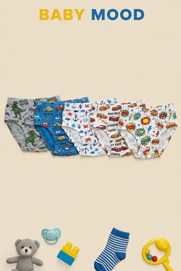 Детский комплект трусов для мальчиков с принтом 5-Pack baby boy cotton underwear set Tutku, Multicolor