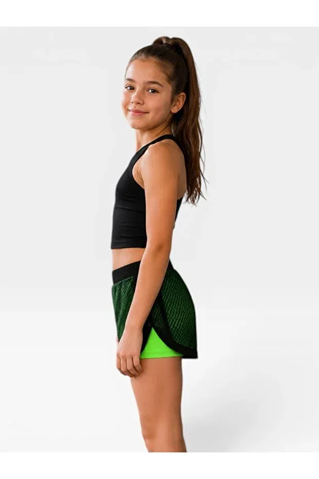 Детские шорты для девочек с принтом Floral mesh neon green shorts She Can Wear, Green — фото 3