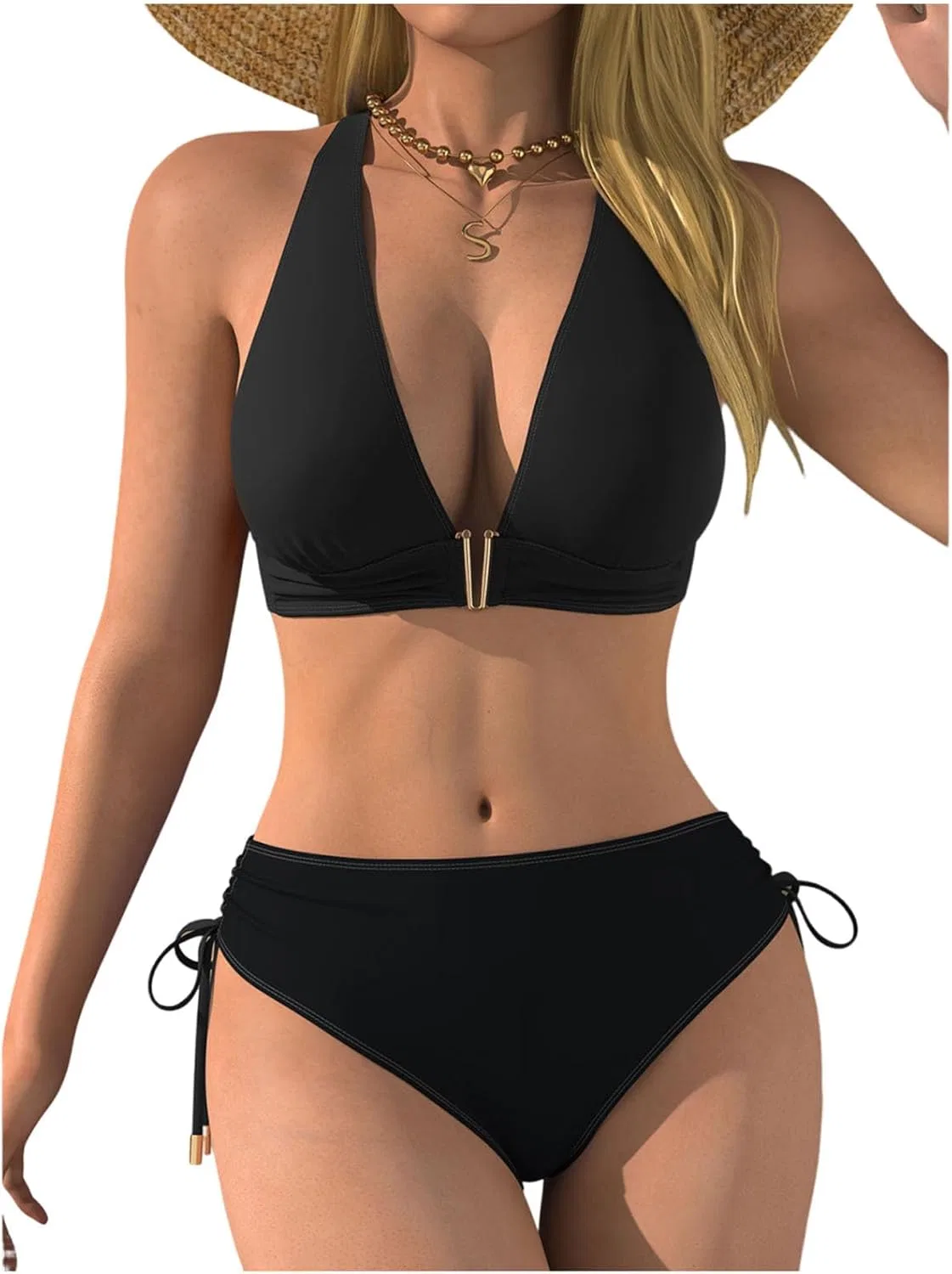 Женский цветной бикини-сет с завышенной талией Sporty Cheeky, Black