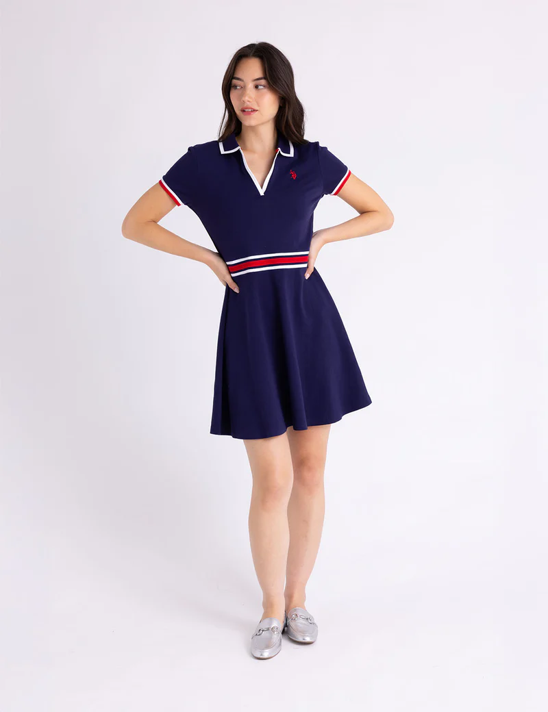 Платье-футболка U.S. Polo Assn Waist Stripe Tipped, темно-синий — фото 3