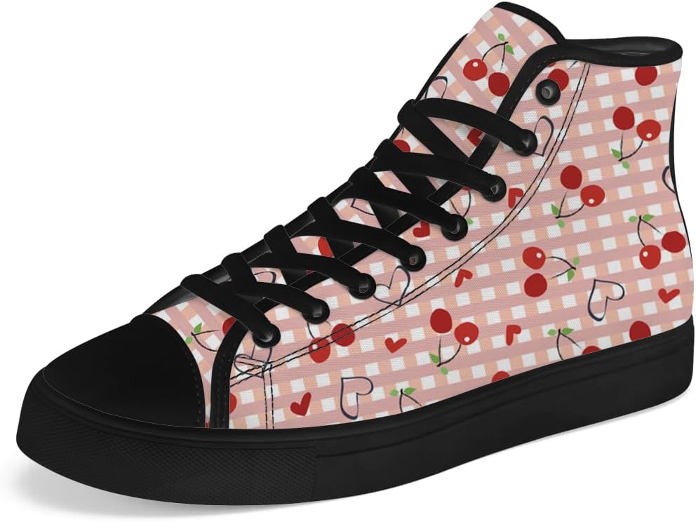 

Мужские и женские высокие кеды на шнуровке с рисунком вишни, повседневная обувь на высокой подошве Chebing, красный