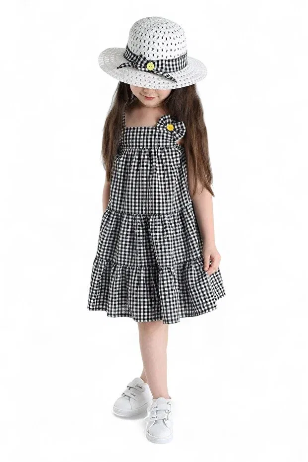 Детское платье для девочек с принтом Girl'S Summer Bow Gingham Pattern Hat Egelite, Black