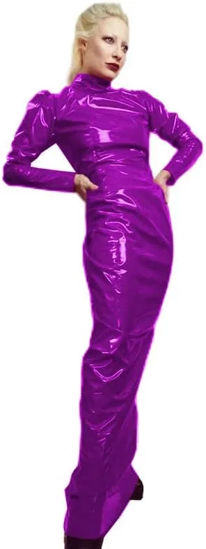 Женское облегающее платье макси с водолазкой Wetlook PVC, Fuchsia