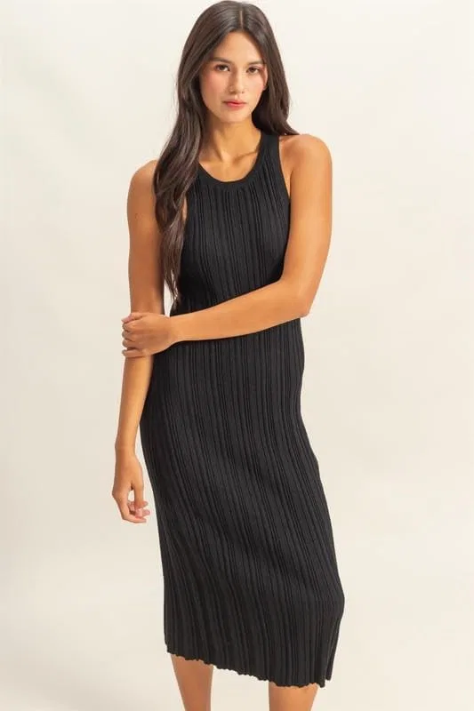 Женское облегающее платье с круглым вырезом Ribbed Knit, Black — фото 2