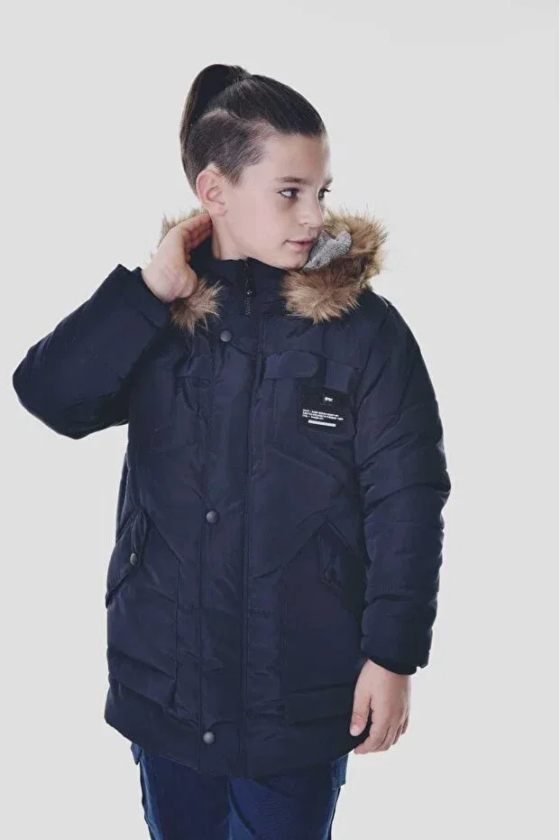 Детское зимнее пальто для девочек с капюшоном Öfi Kids, Navy Blue