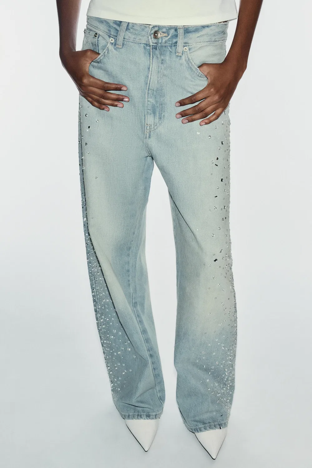 Джинсы TRF SPARKLY BAGGY DENIM ZARA, Blue — фото 2