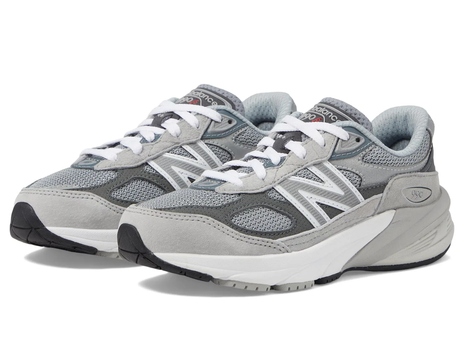 Детские кроссовки для мальчиков с кожаным верхом 990 V6 Lace-up New Balance, Silver Grey — фото 2