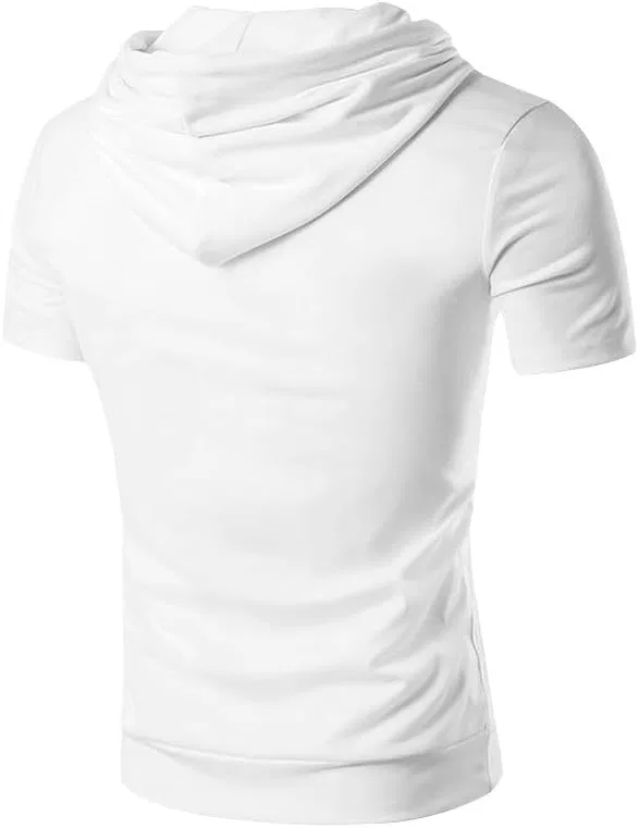 Мужская свободная футболка с капюшоном и карманом, White — фото 4