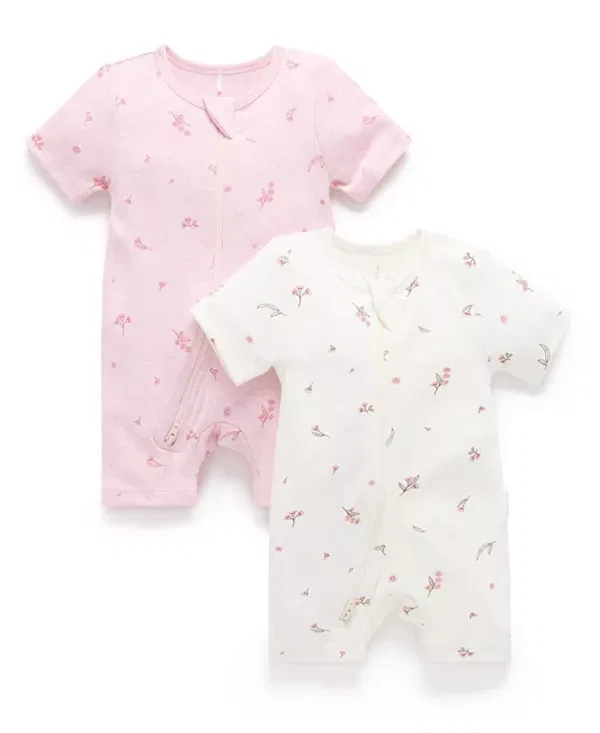 Детский комплект комбинезонов с коротким рукавом Purebaby, Pale Pink Blossom Pack