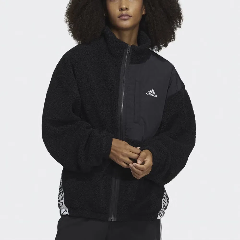 Куртка с воротником-стойкой из искусственного меха Adidas, черная — фото 3