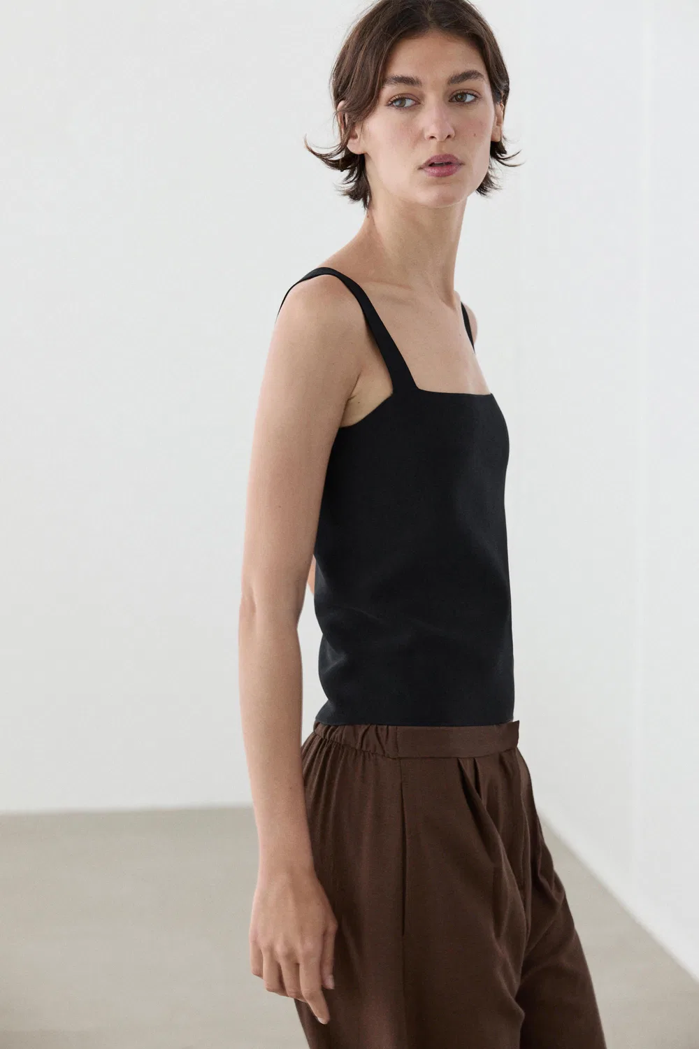 Топ Massimo Dutti Knit With A Square Neckline, черный — фото 4