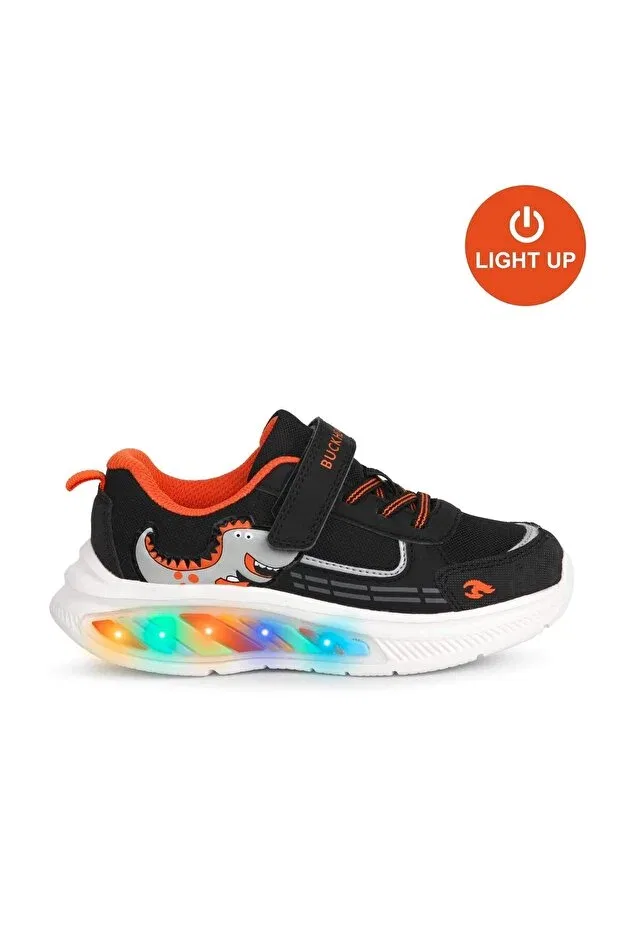 Детские туфли для мальчиков с животным принтом Rex Illuminated-Anatomical Buckhead, Black-Orange