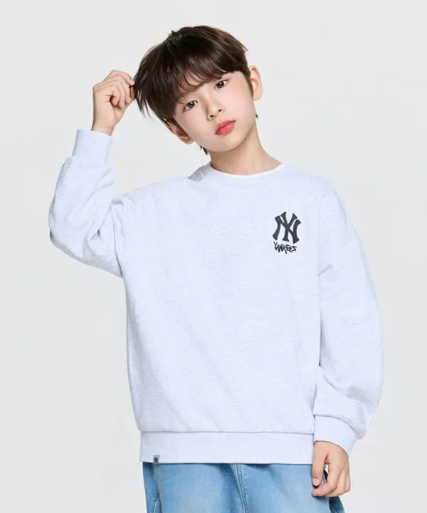 Свитшот с принтом Street Basic, Mlb Kids, серый меланж — фото 4