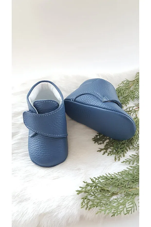 Детские ботиночки для девочек кожаные на липучке Hodore, Blue — фото 3