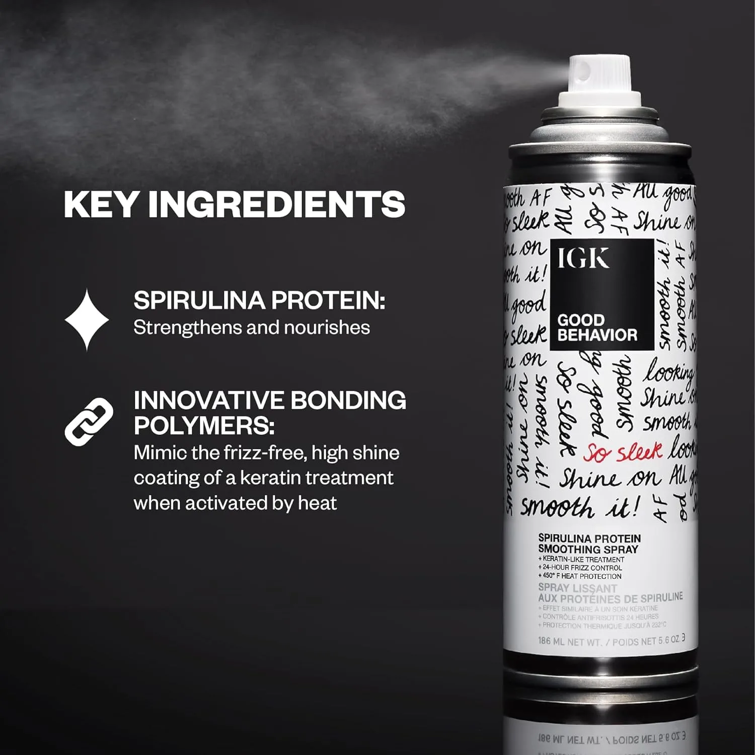 Набор для путешествий IGK GOOD BEHAVIOR Spirulina Protein Smoothing Spray | Кератиновый уход, контроль завивки и термозащита | Vegan + Cruelty Free (165 мл + 71 мл) — фото 3
