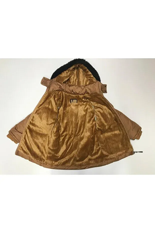 Детское зимнее пальто с капюшоном для девочек Baby Slon Kids Clup, Brown — фото 3