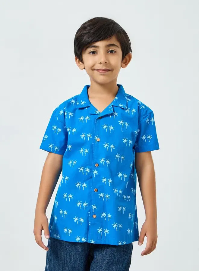 Рубашка с принтом пальм хлопковая Boys Palm Print Styli, синий
