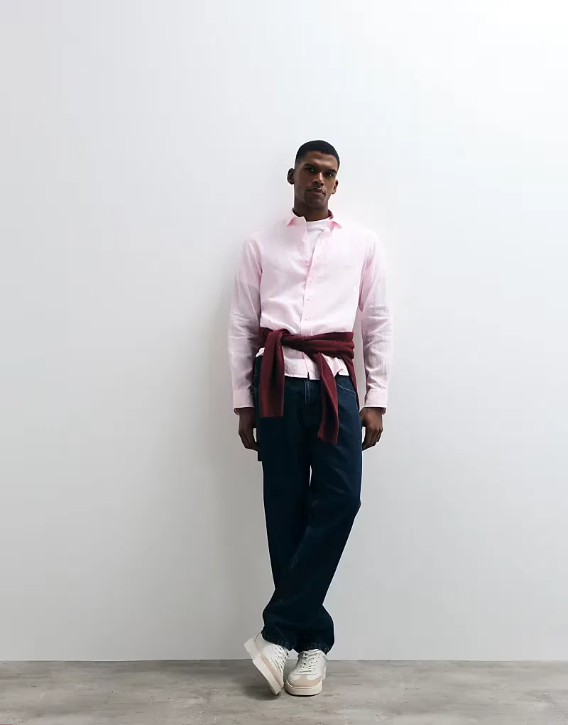 Полосатая рубашка Polo Ralph Lauren с длинными рукавами и пуговицами, приталенного кроя, розовый — фото 3
