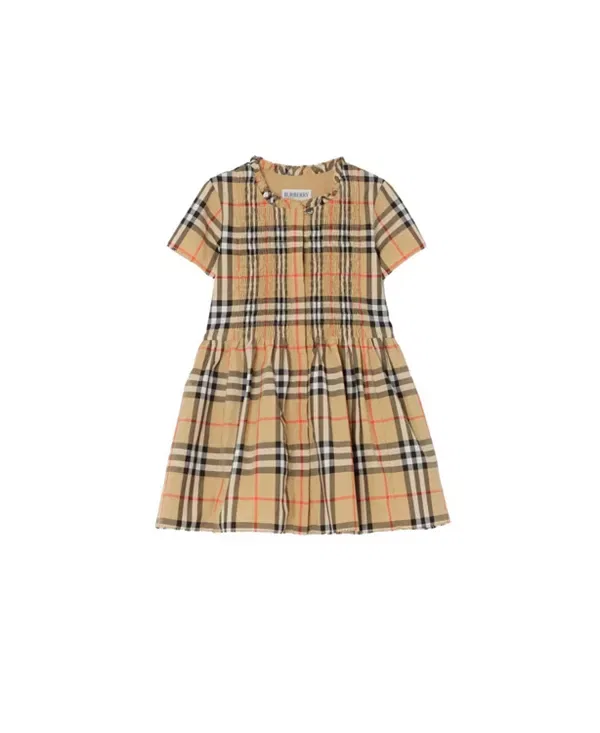 Детское платье для девочек хлопковое в клетку Burberry, Sand Beige