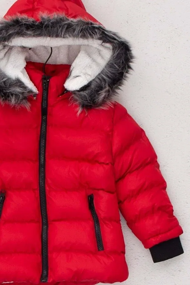 Детское пальто для девочек с флисом внутри Wakawakakidsstore, Red — фото 2