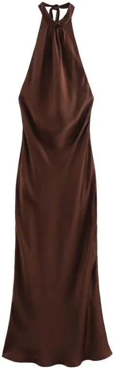 Женское элегантное платье-халтер с запахом, Dark Brown