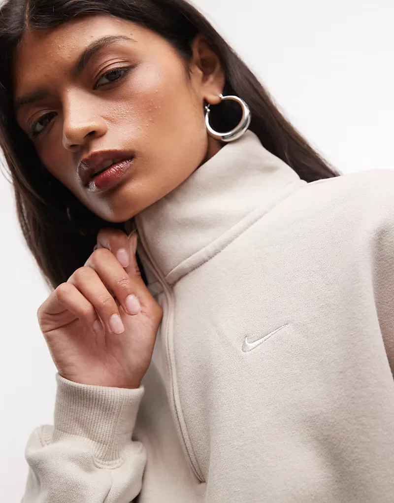 Толстовка Nike Studio Fleece с половинной молнией, бежевый — фото 3