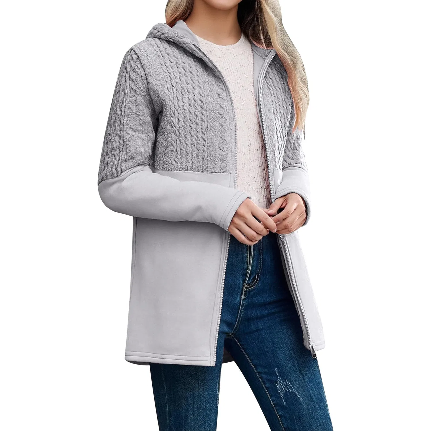 Женская куртка из вельвета с капюшоном и свободным кроем, grey